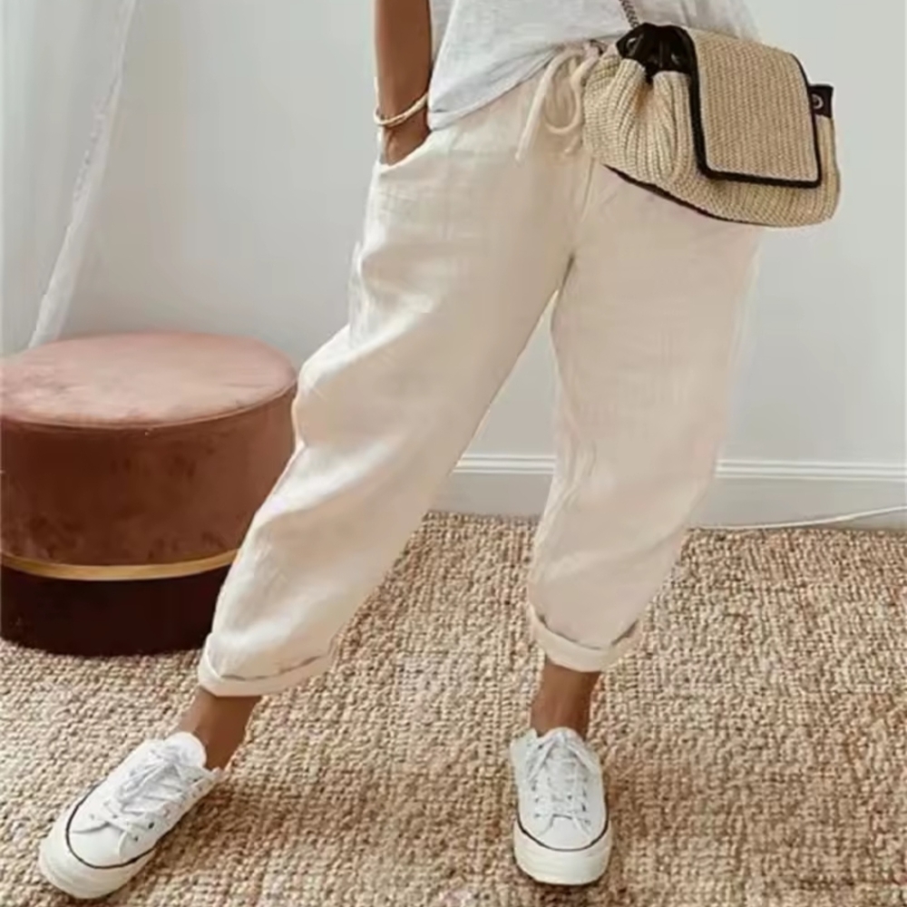 NWT Apricot (Khaki Peach) Summer Linen Jogger Pants, Small